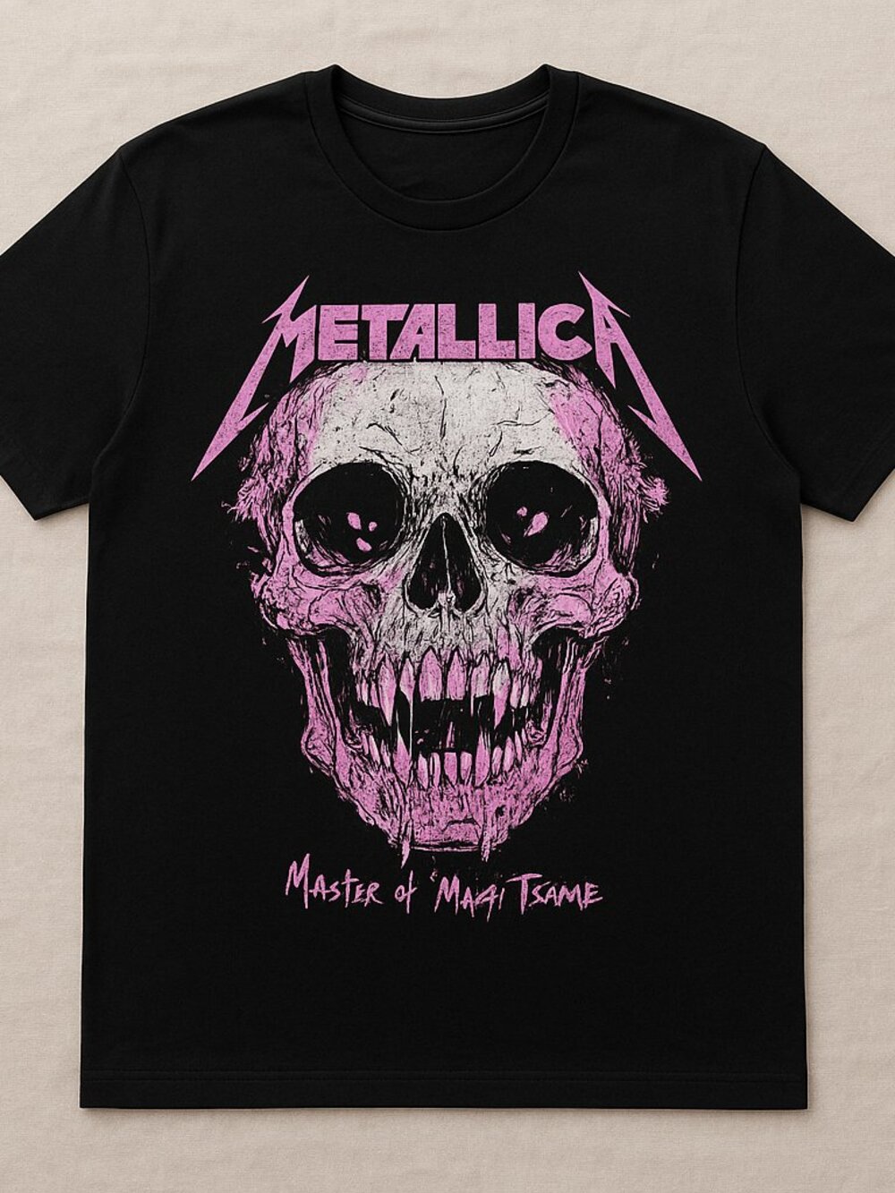 Metallica Skull Graphic T-Shirt | Heavy Metal Rock Band Tee | Pink & Black